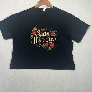 Social Distortion concert release black floral‎ women crop top T-shirt women Med